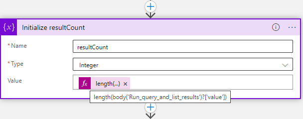 Initialize resultCount